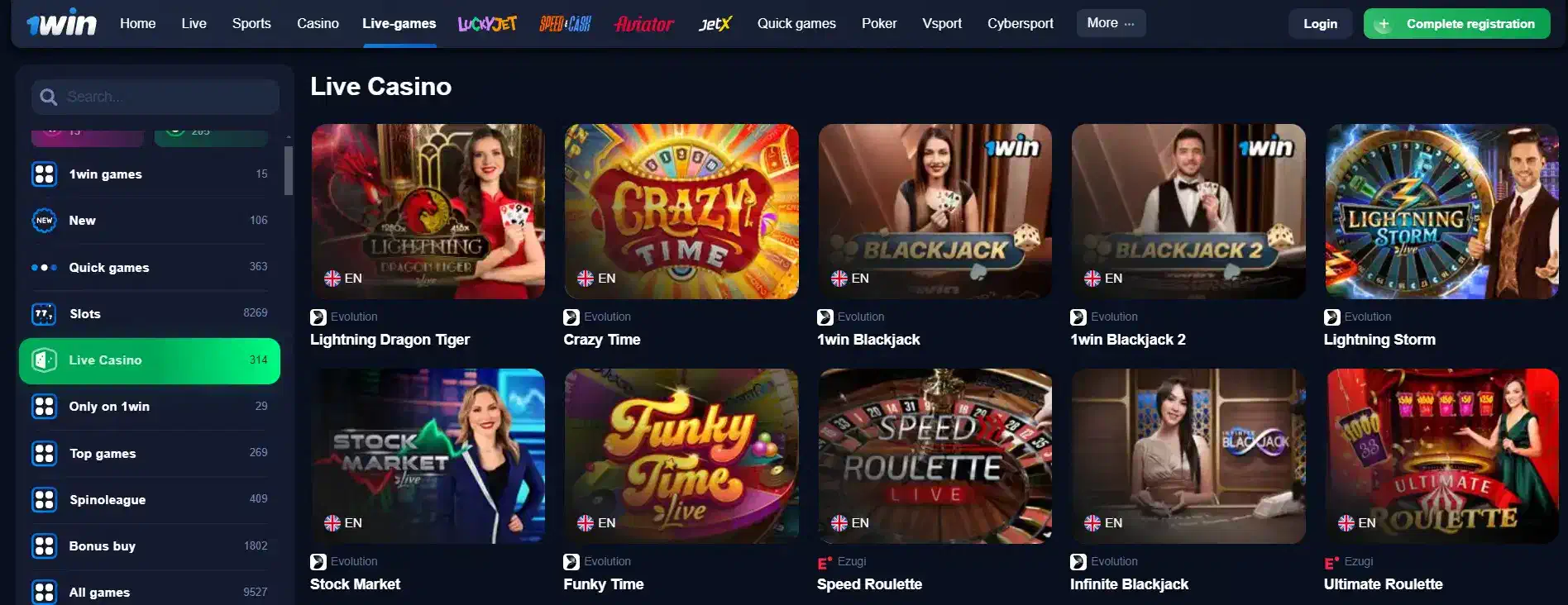 1win live casino and best slots in india