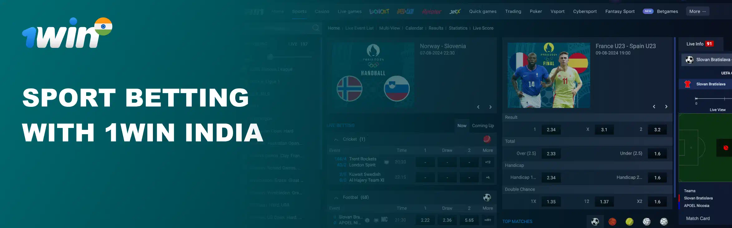 1win sports betting interface for Indian users