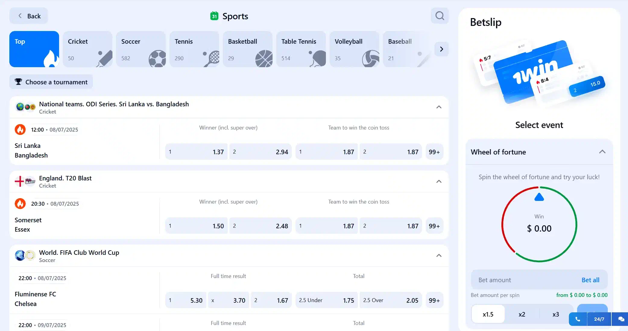 Types of bets on the bookmaker’s website 1win